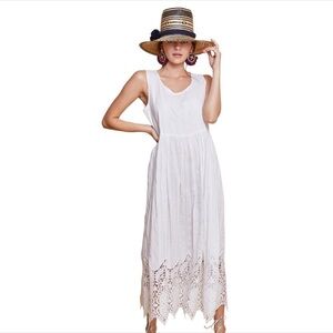 Guadalupe Design white lace hem sleeveless cotton maxidress beach coveru…